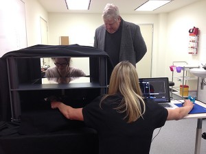 Tasha applying the mirage box on Rosie, who will help me program my VR project this year. Even our super smart Rosie couldn’t find her own hand!